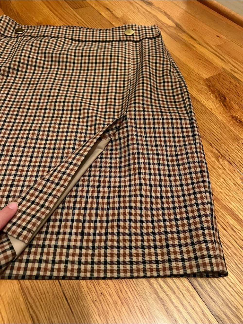 Ann Taylor Brown and Black Checked Pencil Skirt